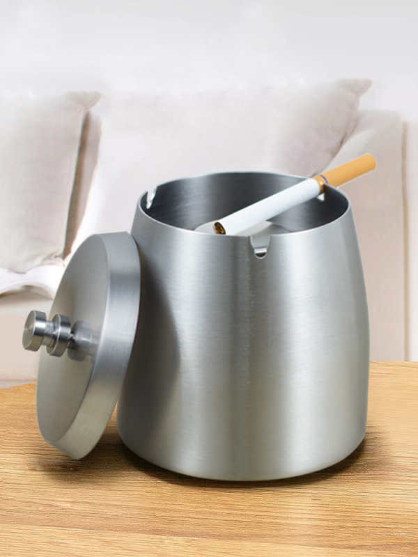 Scrumieră din oțel inoxidabil cu capac, gravură pe suprafață, rezistent la vânt, pentru casă și birou