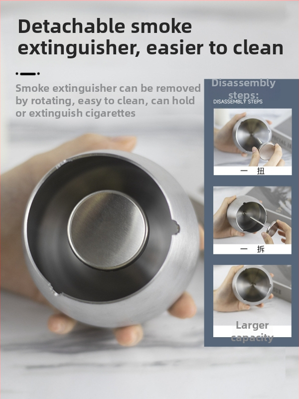 Scrumieră din oțel inoxidabil cu capac, gravură pe suprafață, rezistent la vânt, pentru casă și birou