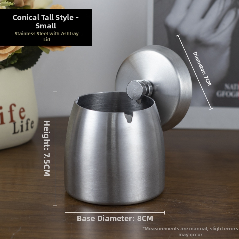 Scrumieră din oțel inoxidabil cu capac, gravură pe suprafață, rezistent la vânt, pentru casă și birou