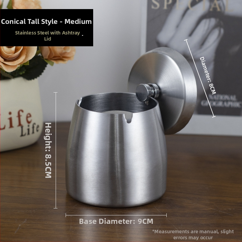 Scrumieră din oțel inoxidabil cu capac, gravură pe suprafață, rezistent la vânt, pentru casă și birou