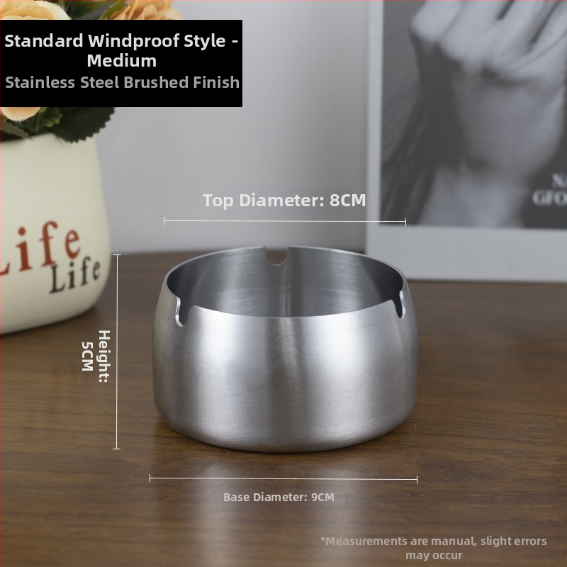 Scrumieră din oțel inoxidabil cu capac, gravură pe suprafață, rezistent la vânt, pentru casă și birou