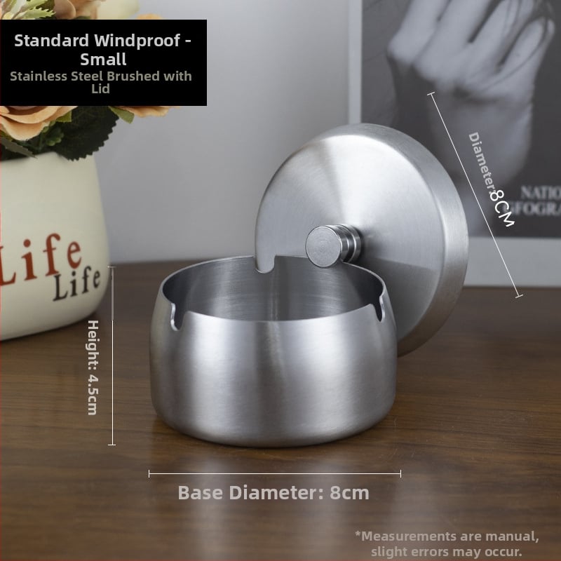 Scrumieră din oțel inoxidabil cu capac, gravură pe suprafață, rezistent la vânt, pentru casă și birou