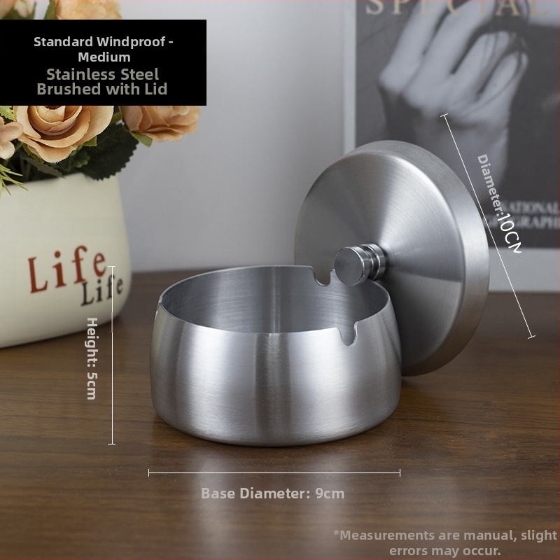 Scrumieră din oțel inoxidabil cu capac, gravură pe suprafață, rezistent la vânt, pentru casă și birou