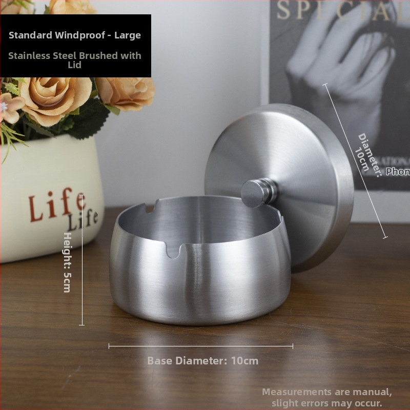 Scrumieră din oțel inoxidabil cu capac, gravură pe suprafață, rezistent la vânt, pentru casă și birou