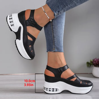 Ženske wrap-back sandale s okruglim vrhom, vuneni gornji dio, gumena potplata, platforma visine 3-5 cm, zatvaranje na Velcro traku