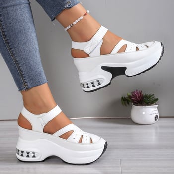 Ženske wrap-back sandale s okruglim vrhom, vuneni gornji dio, gumena potplata, platforma visine 3-5 cm, zatvaranje na Velcro traku