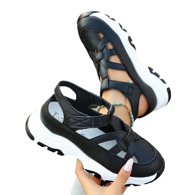 Rimske sandale s platformom, PU gornji dio, zaobljeni vrh prsta, srednji peta 3-5 cm, platforma potplata, Velcro zatvarač