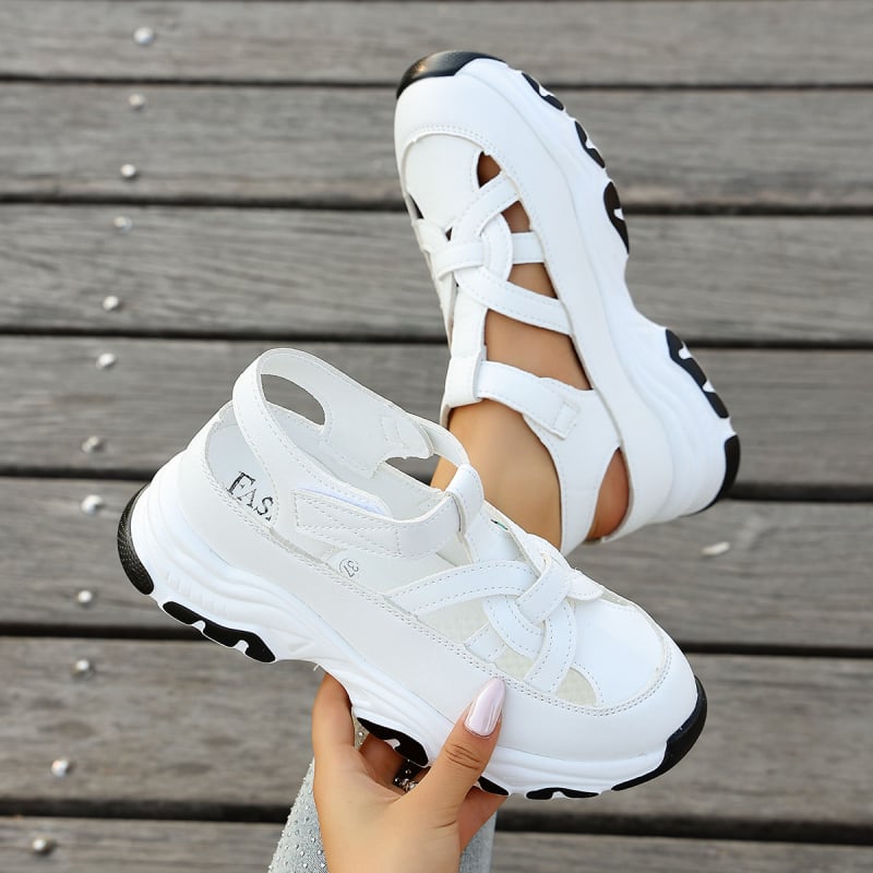 Rimske sandale s platformom, PU gornji dio, zaobljeni vrh prsta, srednji peta 3-5 cm, platforma potplata, Velcro zatvarač