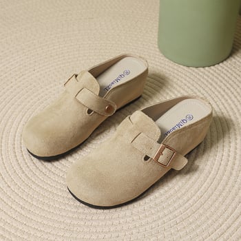 Velúr felső részű női loaferek, PU bélés, marha ín talp, kerek orr, retro stílus