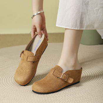 Velúr felső részű női loaferek, PU bélés, marha ín talp, kerek orr, retro stílus