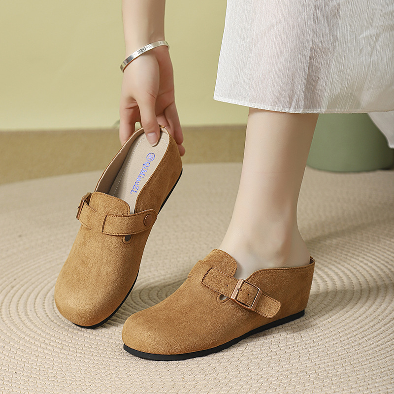 Velúr felső részű női loaferek, PU bélés, marha ín talp, kerek orr, retro stílus