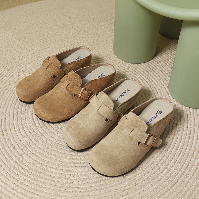 Velúr felső részű női loaferek, PU bélés, marha ín talp, kerek orr, retro stílus