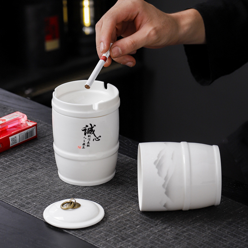 Boyi керамичен пепелник – ветроустойчив, против сажди, модерен минималистичен стил, печатано лого