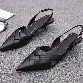 Ženske PU sandale s oštrim vrhom, klinasti potplat 3–6 cm, gumeni potplat