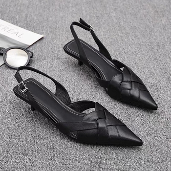 Ženske PU sandale s oštrim vrhom, klinasti potplat 3–6 cm, gumeni potplat