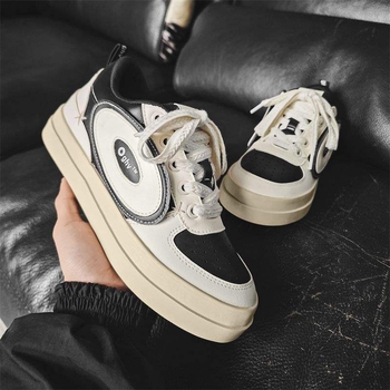 Adidași unisex din piele microfibră, talpă groasă, vulcanizați, închidere cu șireturi