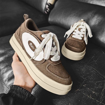 Adidași unisex din piele microfibră, talpă groasă, vulcanizați, închidere cu șireturi