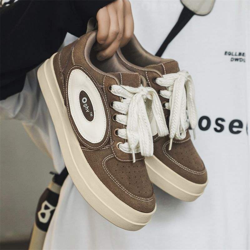 Adidași unisex din piele microfibră, talpă groasă, vulcanizați, închidere cu șireturi