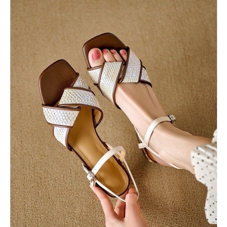 Sandale s jednim remenom, PU gornji dio, otvoreni prst, retro stil, nizak klin, gumeni potplat