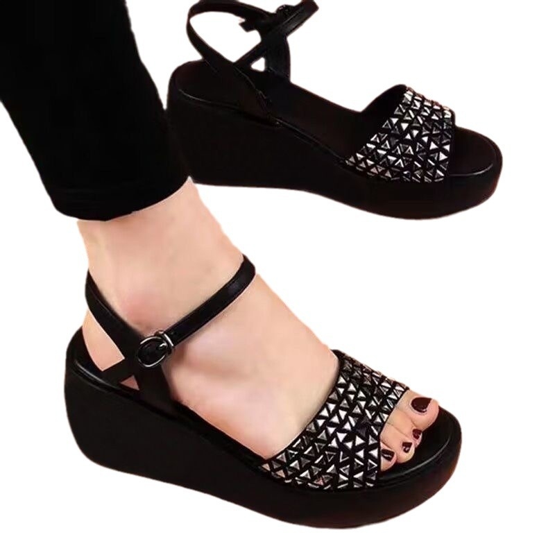 Római szandálok PU felső rész, kerek orr, római stílus, csat zárás, PU talp, nyár 2024