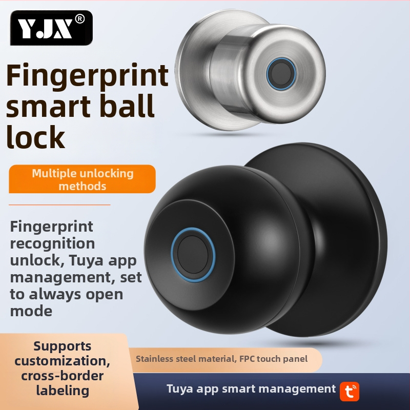 Nehrđajući čelični sferni pametni bravu za drvena vrata — pohranjuje do 20 otisaka, skeniranje manje od 0,5 s, 0% lažnog prepoznavanja, 0% lažnog odbijanja, raspon temperature -25 do 70 °C