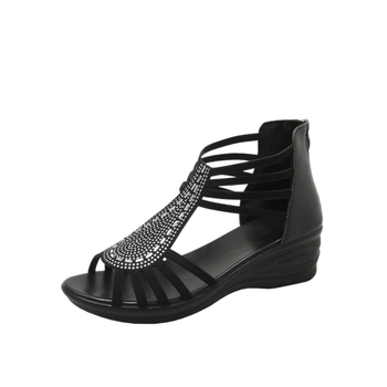 Sandale romane pentru femei, deget în formă de gură de pește, partea superioară PU, talpă 4 cm grosime, toc mediu 3-5 cm