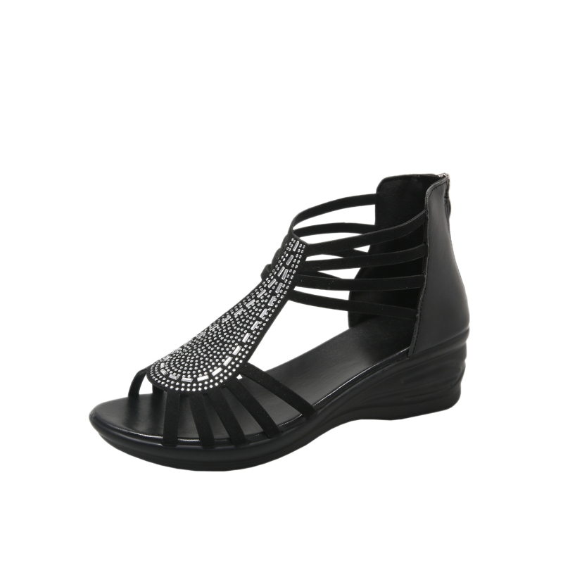 Sandale romane pentru femei, deget în formă de gură de pește, partea superioară PU, talpă 4 cm grosime, toc mediu 3-5 cm