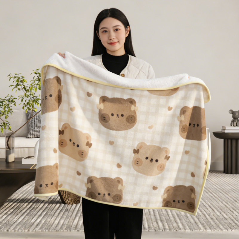 Polár dupla rétegű pléd – Cartoon minta, minden szezonra, testreszabható, 260–600 g