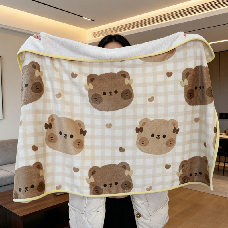 Polár dupla rétegű pléd – Cartoon minta, minden szezonra, testreszabható, 260–600 g