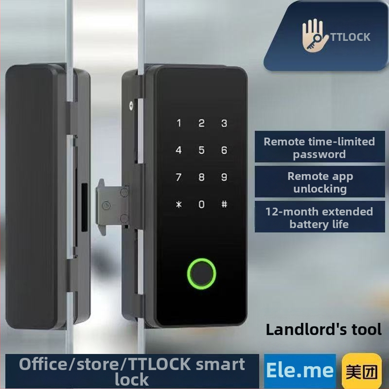 Încuietoare inteligentă pentru ușă de sticlă cu amprentă și parolă, fără găurire, deblocare la distanță – stocare 50 de amprente, peste 100000 de deblocări, alimentare DC