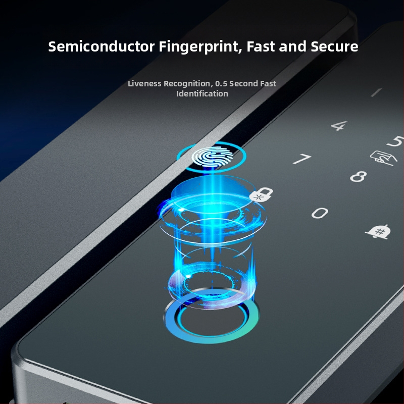 Încuietoare inteligentă pentru ușă de sticlă cu amprentă și parolă, fără găurire, deblocare la distanță – stocare 50 de amprente, peste 100000 de deblocări, alimentare DC