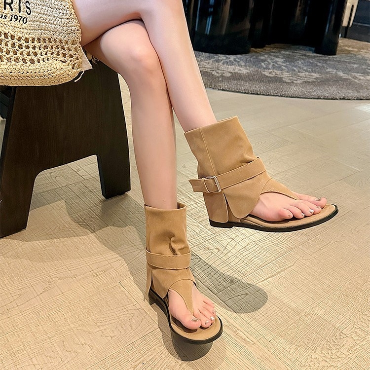 Moderne sandale od kravljeg velura, okrugli nos, visina pete 3–5 cm, slip-on, francuski stil