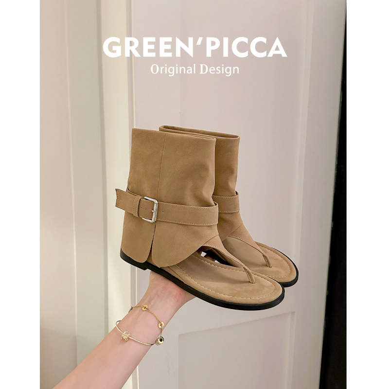 Moderne sandale od kravljeg velura, okrugli nos, visina pete 3–5 cm, slip-on, francuski stil