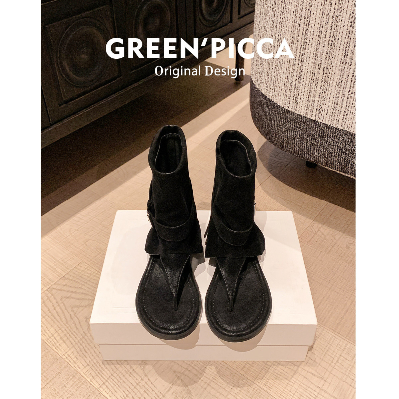 Moderne sandale od kravljeg velura, okrugli nos, visina pete 3–5 cm, slip-on, francuski stil