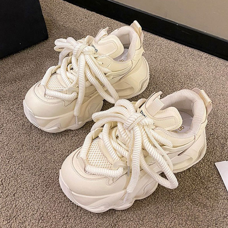 Ženske tenisice dad shoes s debelim potplatom, visina 3–5 cm, gornji dio PU+mreža, prednje vezanje, gumeni potplat, pogodno za proljeće, ljeto, jesen