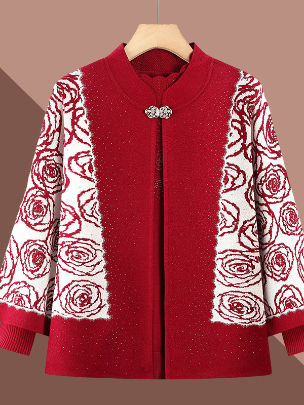 Zimski dvodijelni pleteni komplet za žene - dugi rukavi, poluotvoren ovratnik, poliester (≤30% sadržaj), zima 2022