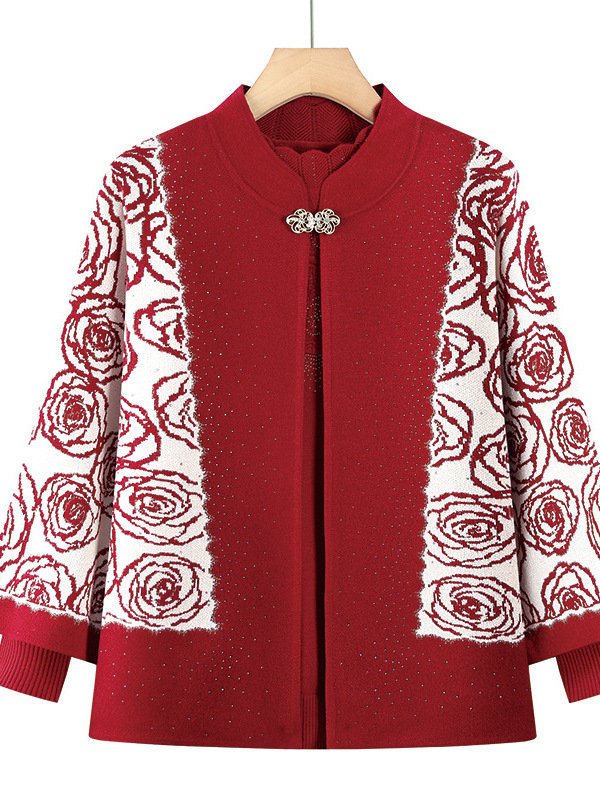 Zimski dvodijelni pleteni komplet za žene - dugi rukavi, poluotvoren ovratnik, poliester (≤30% sadržaj), zima 2022