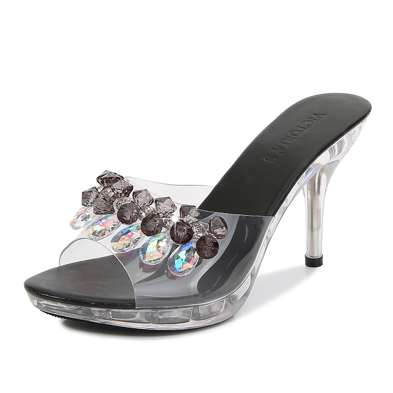 Női koreai stílusú platformos szandál kristályokkal, átlátszó PVC felsőrésszel (Termék kategória: Toe; Korosztály: Felnőttek; Forrás: Spot; Stílus: Koreai; Felső anyag: PVC)