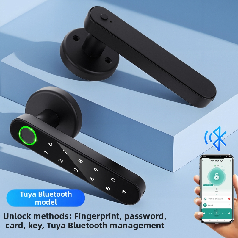 Inteligentný zámok na dvere s odtlačkom prsta pre drevené dvere, elektronický kód a Bluetooth diaľkové ovládanie; uloženie odtlačkov: 200; napájanie DC; 1:1 overenie; montáž bez vŕtania; vhodné pre spálne, drevené a hliníkové rámované dvere