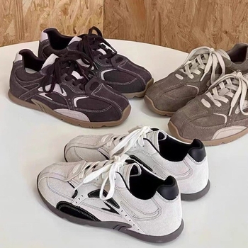 Pantofi sport casual pentru femei, în stil Forrest Gump, din PU, vârf plat, gleznă joasă, șireturi, talpă din cauciuc, lansare toamnă 2024