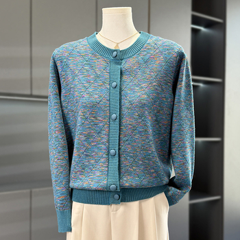 Ženski pleteni kardigan za jesen 2025, okrugli izrez, jednostruko kopčanje, uski kroj