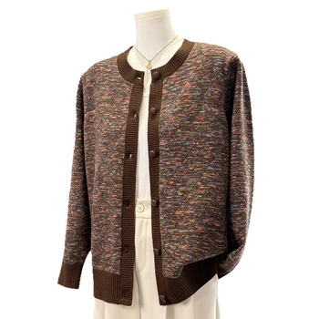 Ženski pleteni kardigan za jesen 2025, okrugli izrez, jednostruko kopčanje, uski kroj