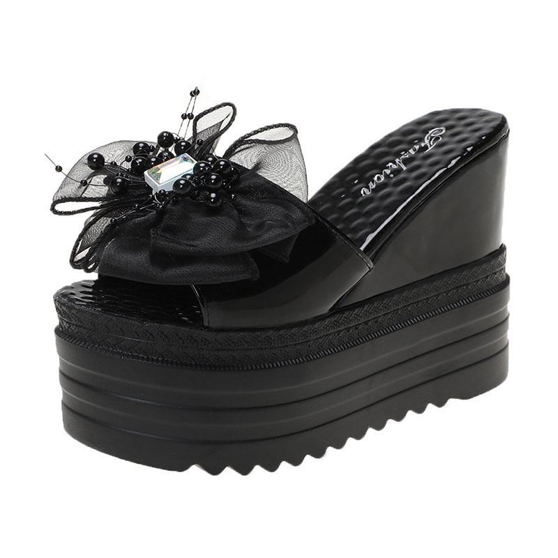 Női szandál klín sarkú, ultra magas sarok (>8 cm), PU felsőrész, gumitalp, thong pánttal