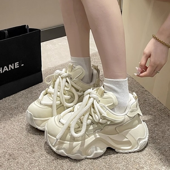 Ženske tenisice Dad Shoes s debelim potplatom, mrežasti gornji dio, vezanje, visina Pete 3–5 cm