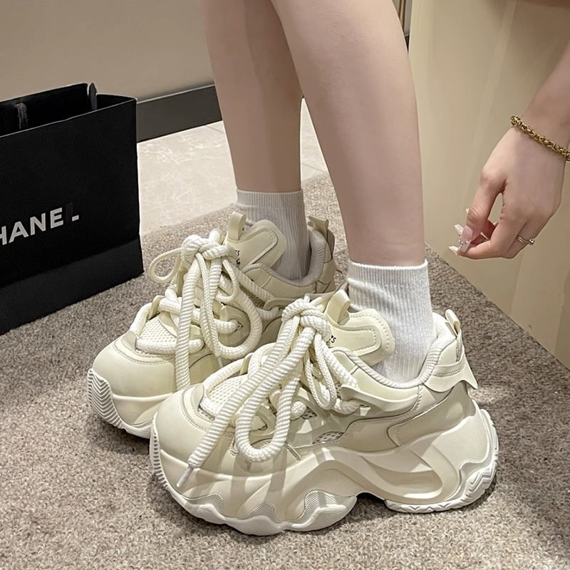 Ženske tenisice Dad Shoes s debelim potplatom, mrežasti gornji dio, vezanje, visina Pete 3–5 cm