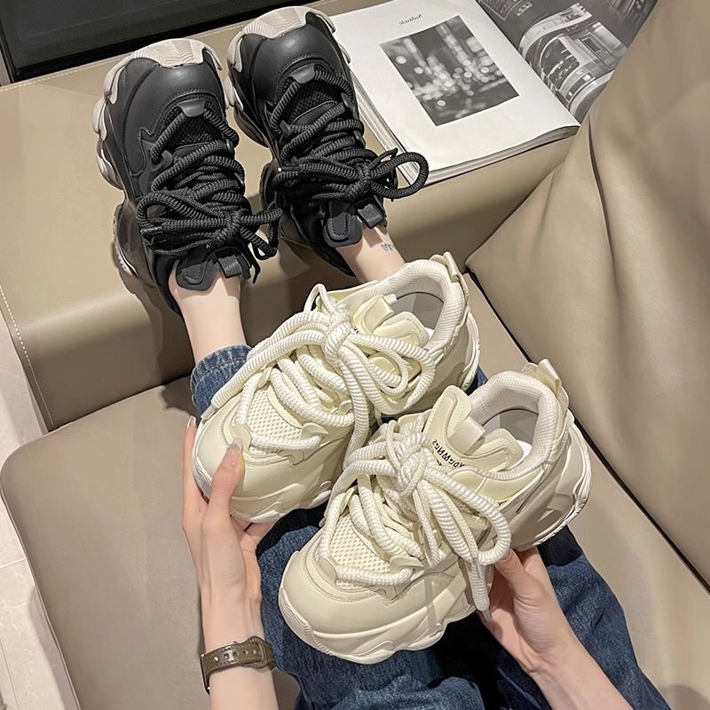 Ženske tenisice Dad Shoes s debelim potplatom, mrežasti gornji dio, vezanje, visina Pete 3–5 cm