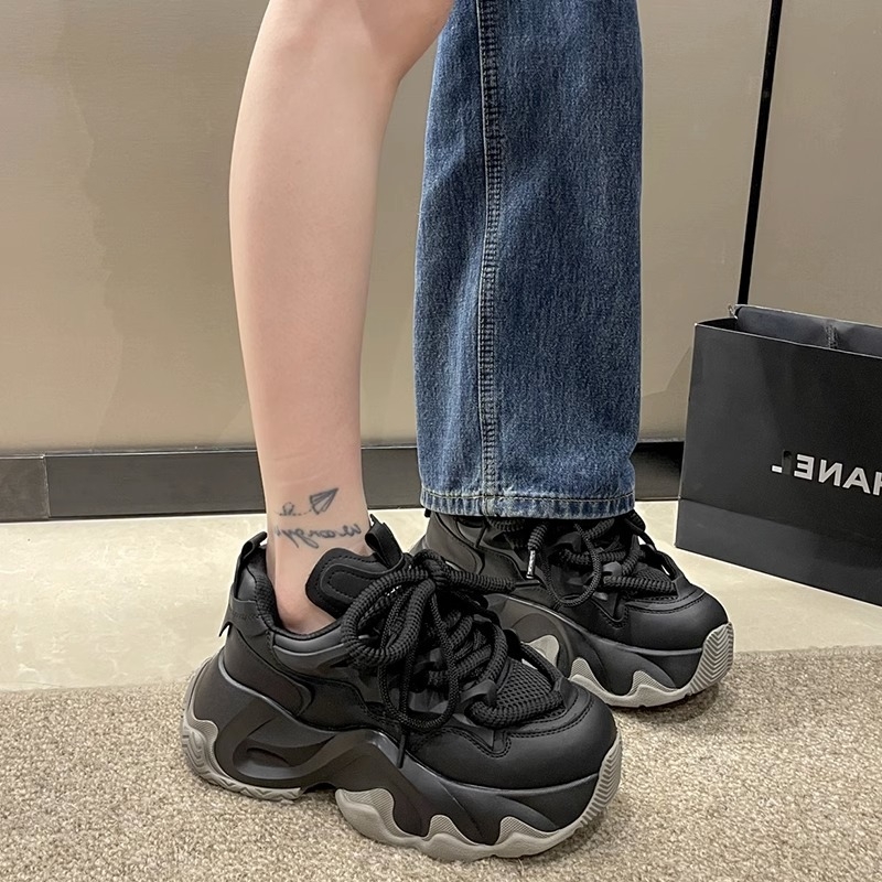 Ženske tenisice Dad Shoes s debelim potplatom, mrežasti gornji dio, vezanje, visina Pete 3–5 cm
