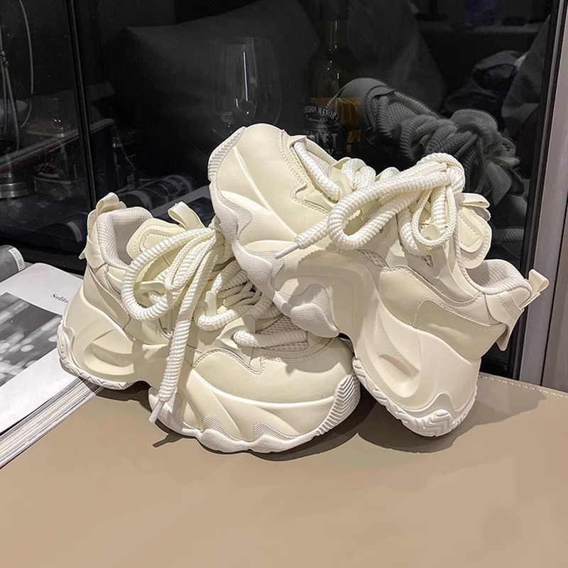 Ženske tenisice Dad Shoes s debelim potplatom, mrežasti gornji dio, vezanje, visina Pete 3–5 cm