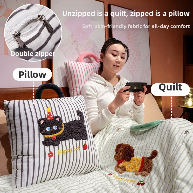 Μαξιλάρι-κούβερτα από βελούδινο ύφασμα, γέμισμα PP, κέντημα, μοτίβο γλυκών ζωάκια, στυλ καρτούν