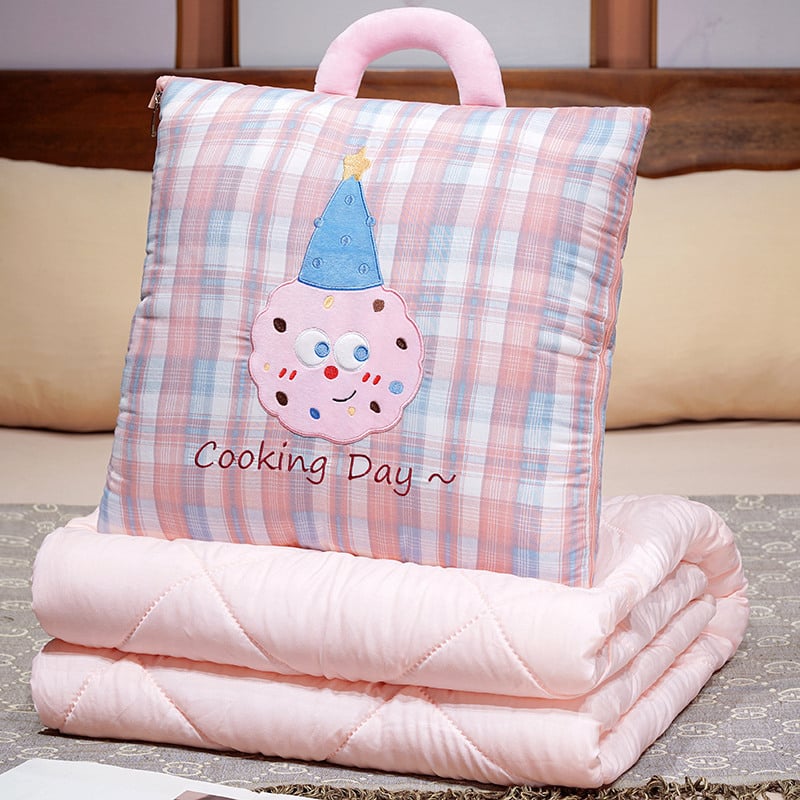 Μαξιλάρι-κούβερτα από βελούδινο ύφασμα, γέμισμα PP, κέντημα, μοτίβο γλυκών ζωάκια, στυλ καρτούν